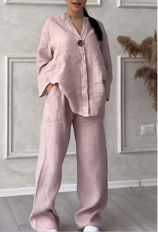 (25% Off Any Two Items)New women's fashion solid color cotton leisure suit
