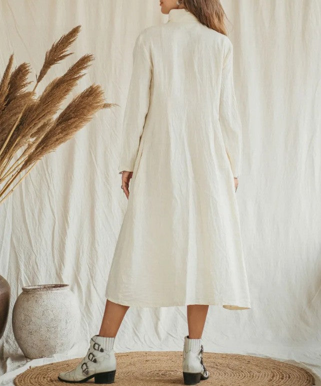 Cotton Linen Long Irregular Dress Shirt Neck Twisted Button Casual Long Dresses