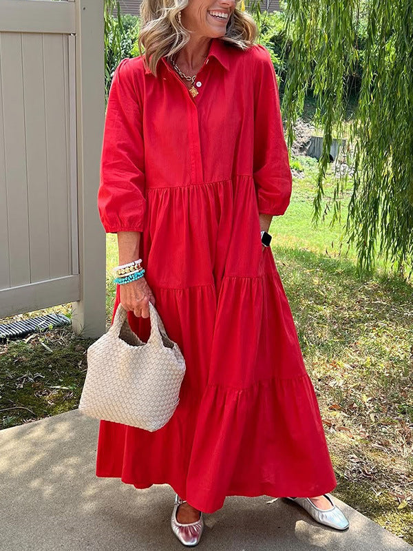 Loose Lapel Mid-Length Sleeve Dress