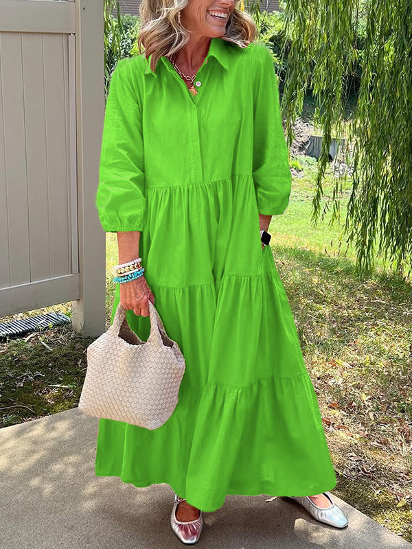 Loose Lapel Mid-Length Sleeve Dress