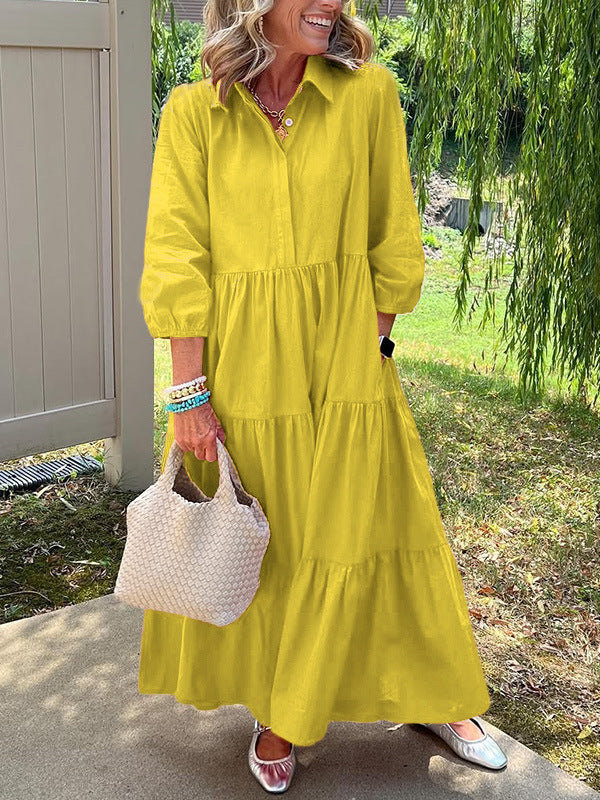 Loose Lapel Mid-Length Sleeve Dress