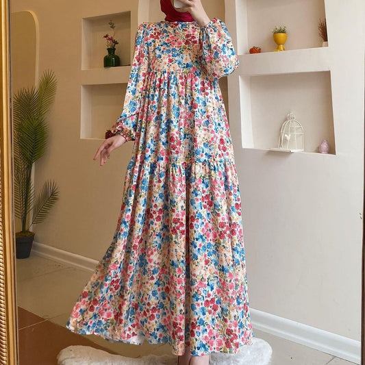 Women's 2024 New Printed Muslim Dubai Robe Dress
