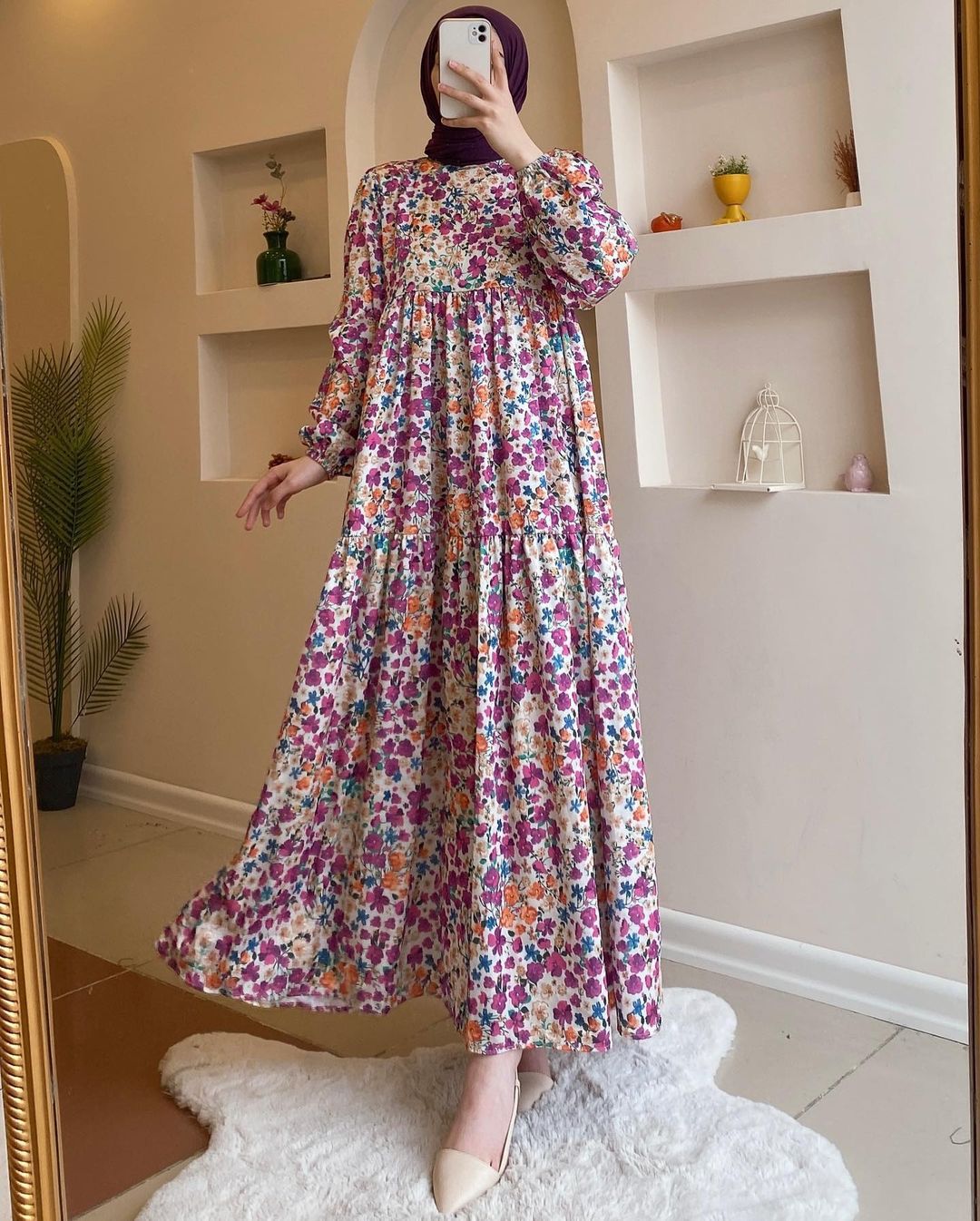 Women's 2024 New Printed Muslim Dubai Robe Dress