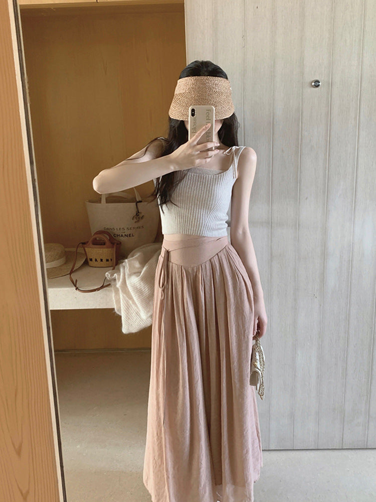 Cotton And Linen Wide Leg Skirt Pants 2024 Summer New High Waist Loose Casual Pants Skirt Thin Dagging Linen Skirt Pants Long Pants