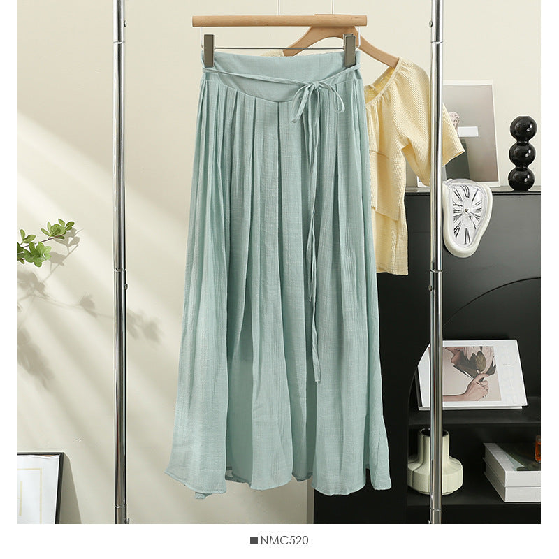 Cotton And Linen Wide Leg Skirt Pants 2024 Summer New High Waist Loose Casual Pants Skirt Thin Dagging Linen Skirt Pants Long Pants