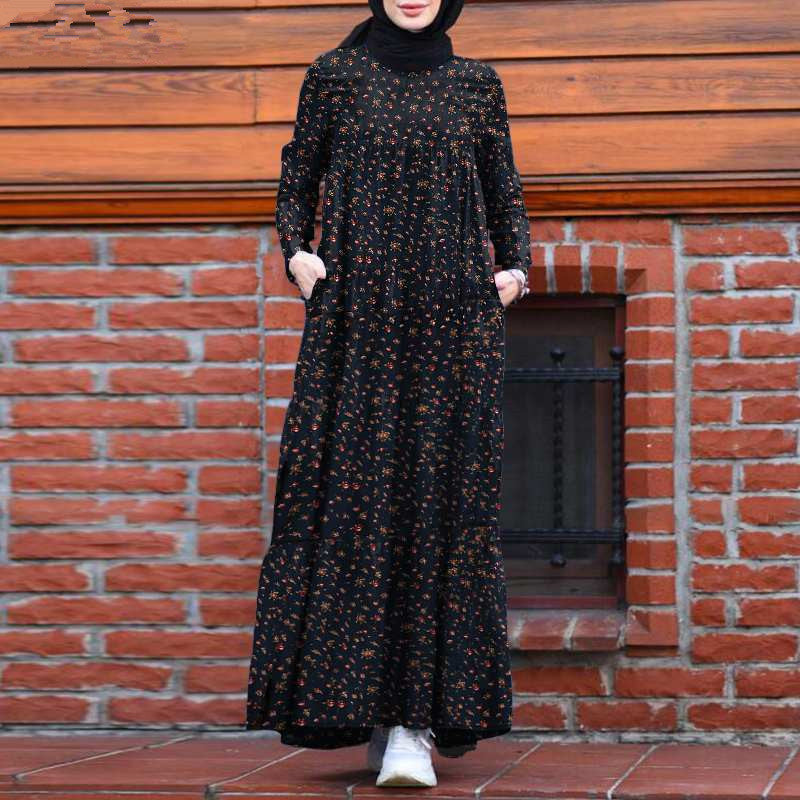 Beautiful Fashion Multi-layer Printed Back Zipper Cotton And Linen Vintage Dress