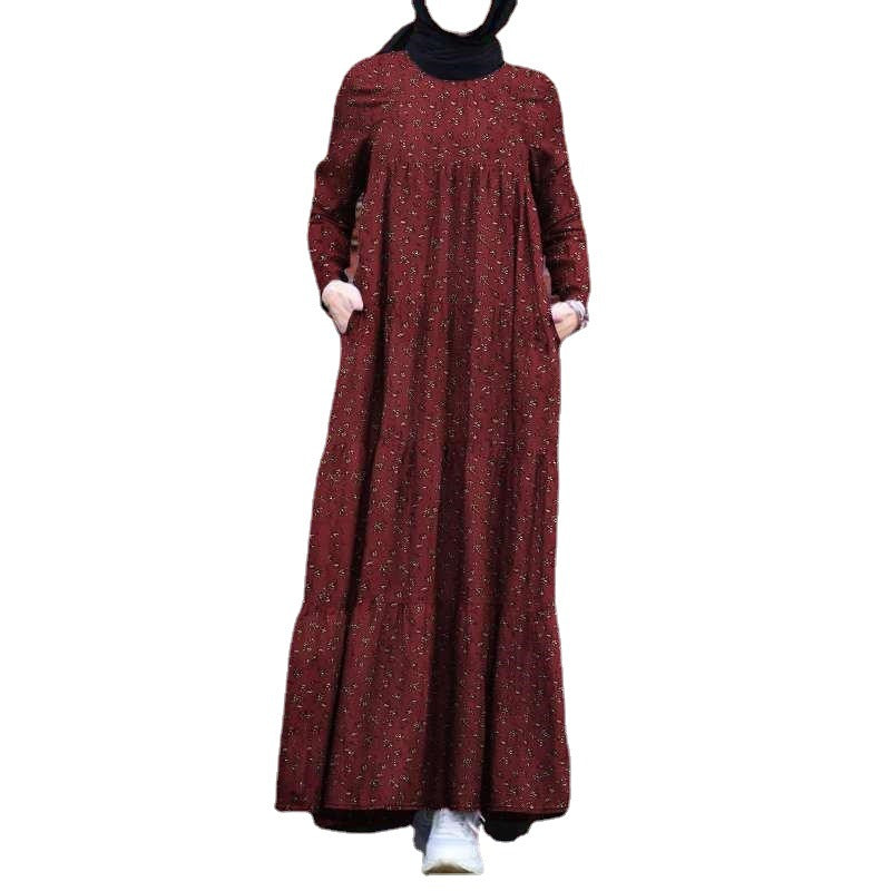 Beautiful Fashion Multi-layer Printed Back Zipper Cotton And Linen Vintage Dress