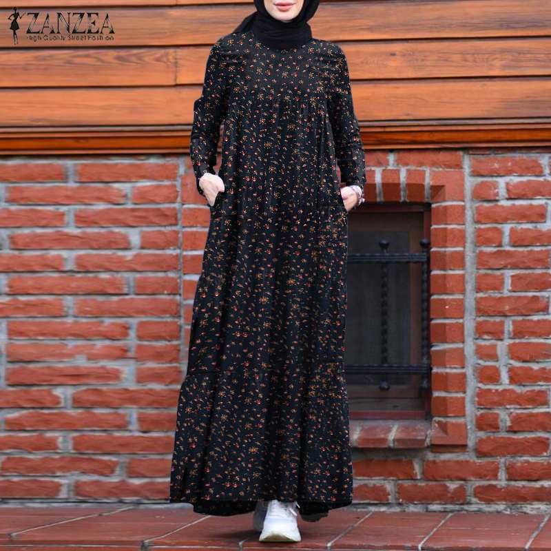 Beautiful Fashion Multi-layer Printed Back Zipper Cotton And Linen Vintage Dress