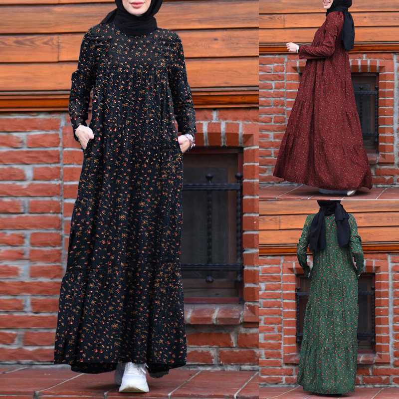 Beautiful Fashion Multi-layer Printed Back Zipper Cotton And Linen Vintage Dress