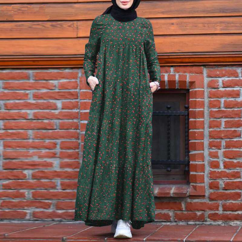 Beautiful Fashion Multi-layer Printed Back Zipper Cotton And Linen Vintage Dress