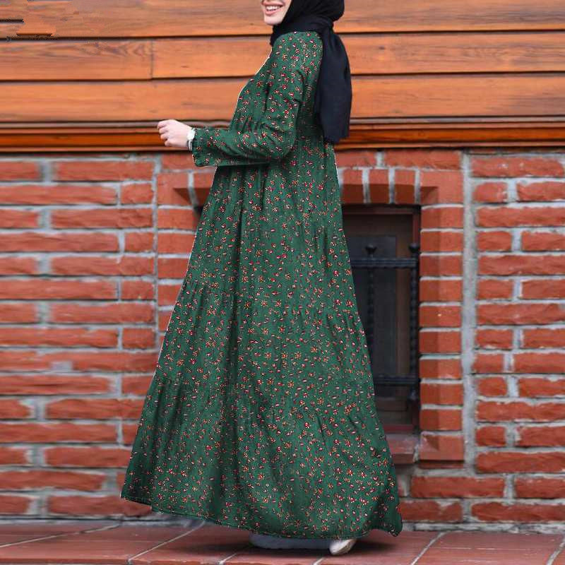 Beautiful Fashion Multi-layer Printed Back Zipper Cotton And Linen Vintage Dress