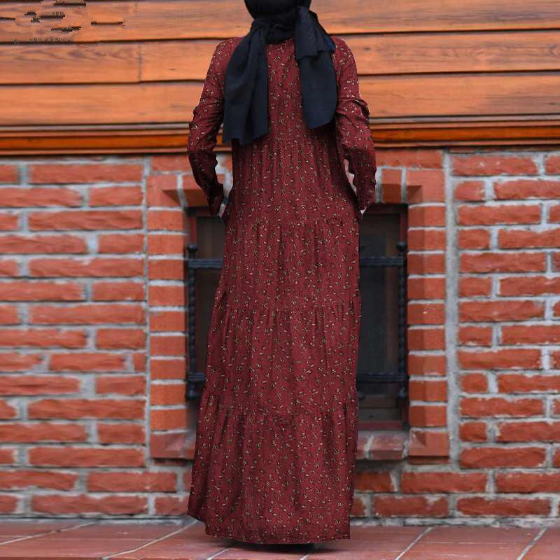 Beautiful Fashion Multi-layer Printed Back Zipper Cotton And Linen Vintage Dress