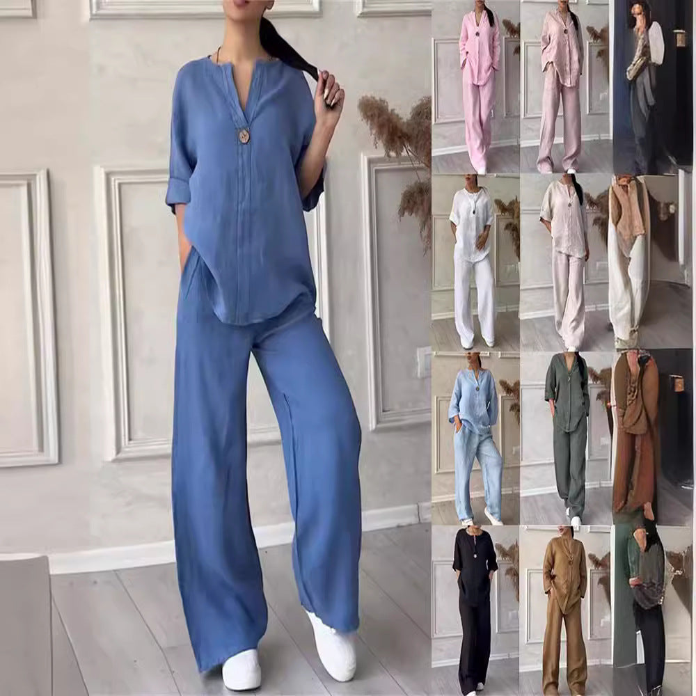 (25% Off Any Two Items)New women's fashion solid color cotton leisure suit