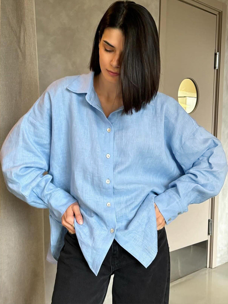 2025 Spring New Solid Color Button Long Sleeve Casual Shirt Women