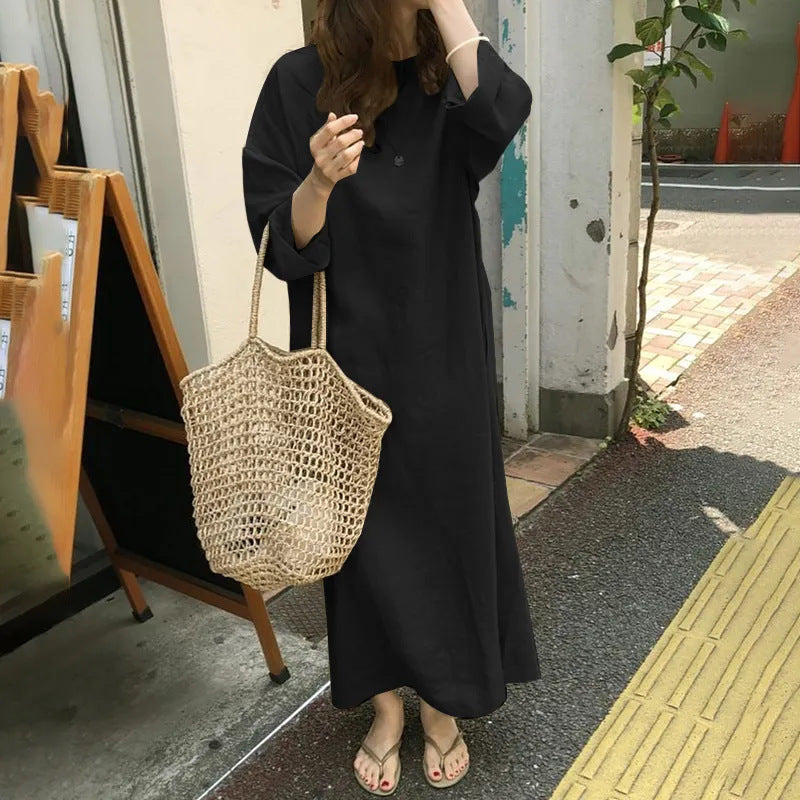 Slouchy loose casual cotton linen mesh colorful hot models dresses