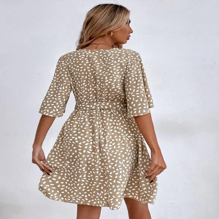 2025 New Explosion V-Neck Short Sleeve Waisted Peplum Dresses