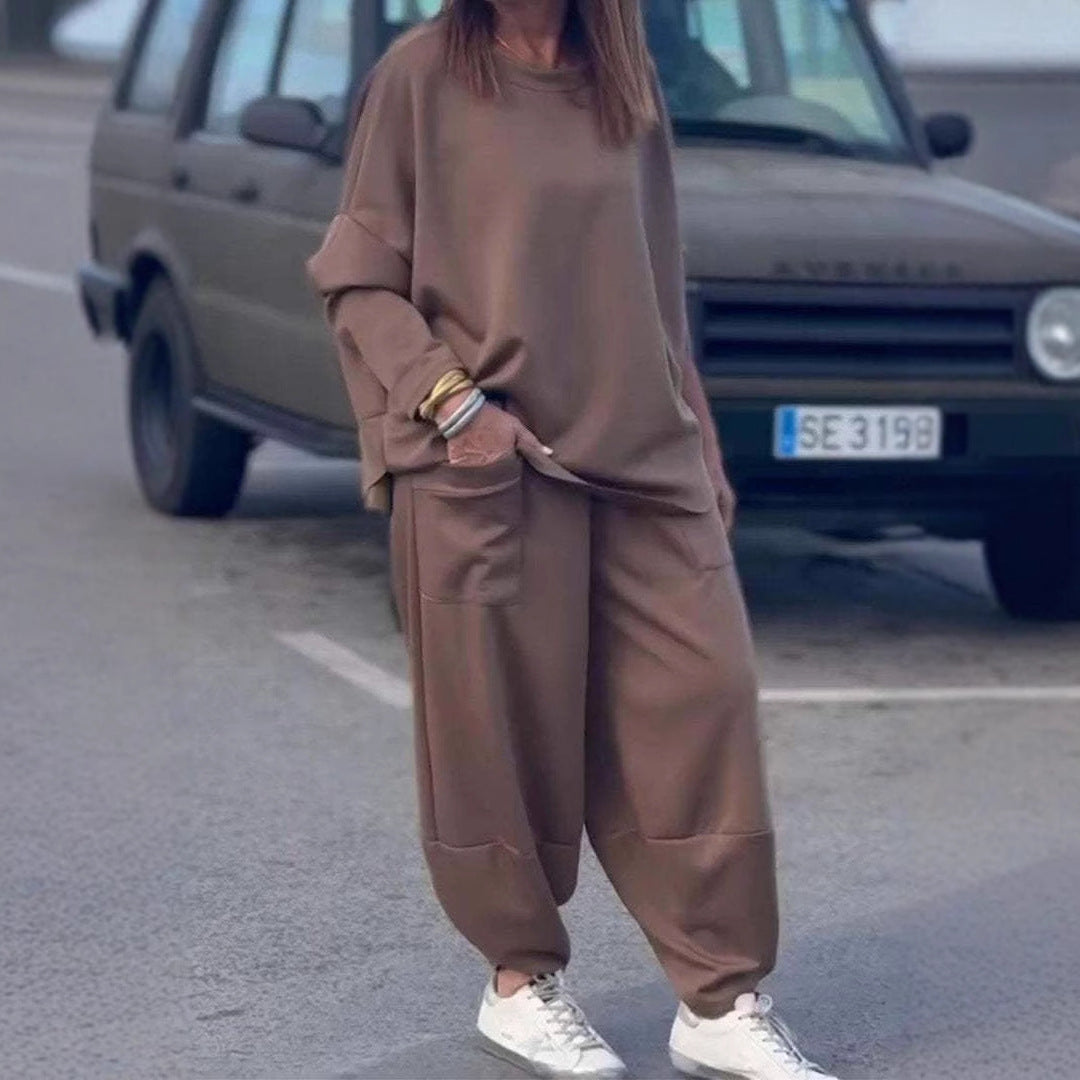 Autumn and winter new casual loose solid color sweater suit