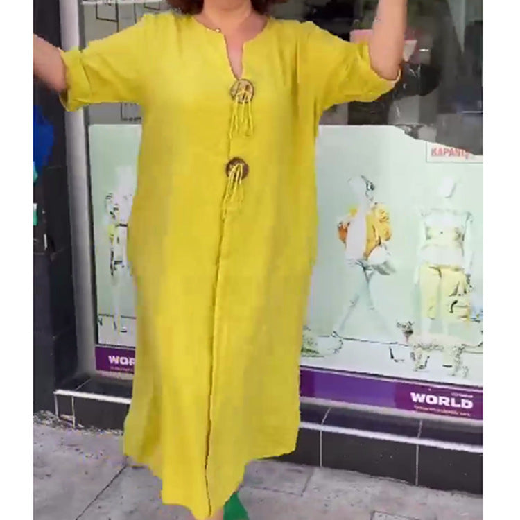 2025 New Casual Loose Women's Solid Color Simple Dresses