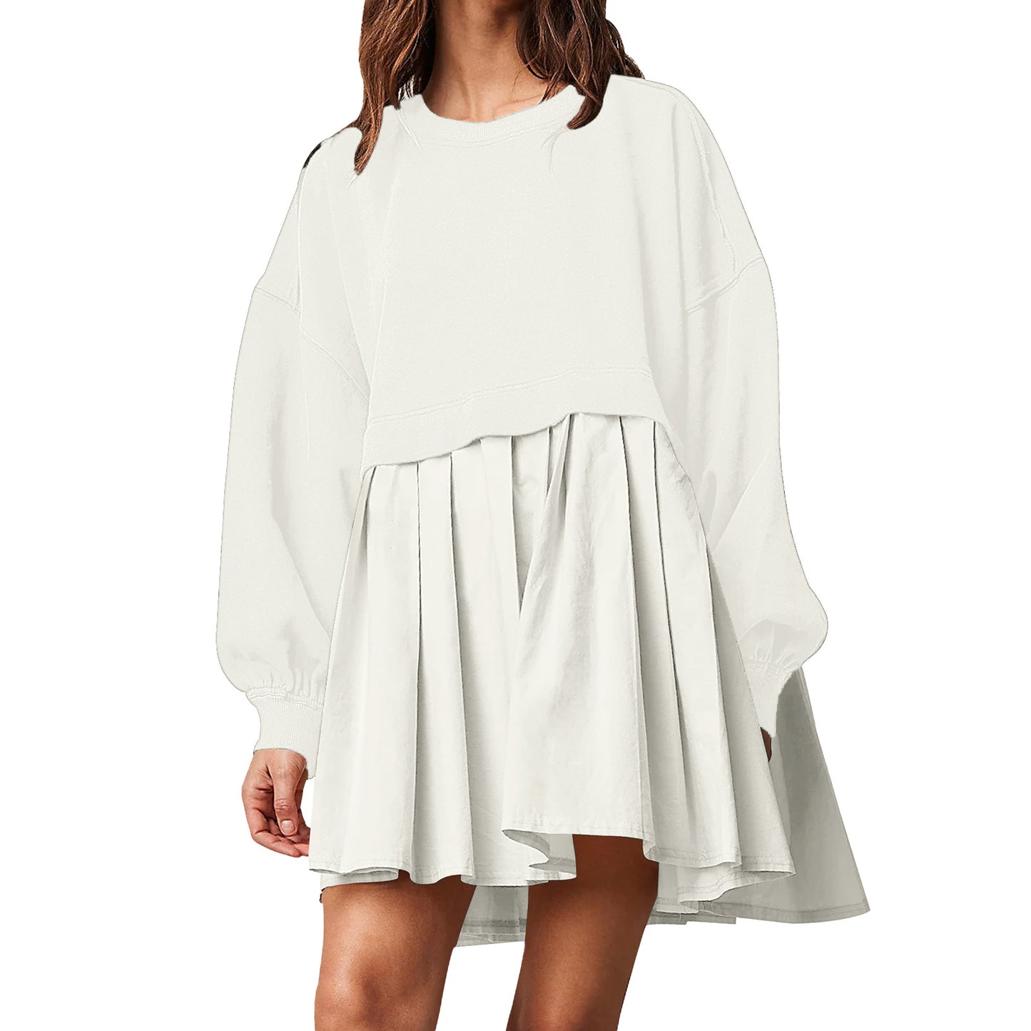 New women's false two pieces solid color color blocking loose pleated dresses