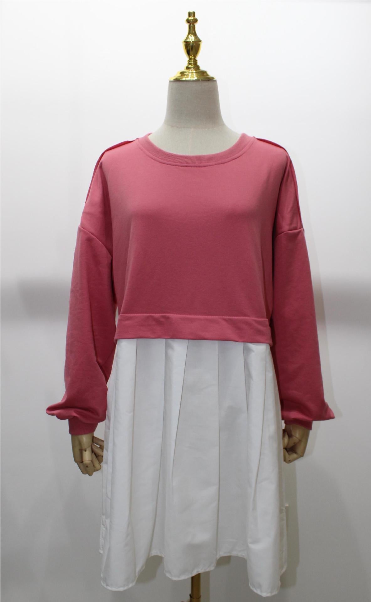 New women's false two pieces solid color color blocking loose pleated dresses