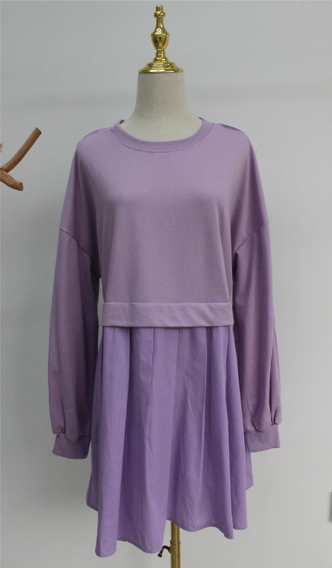 New women's false two pieces solid color color blocking loose pleated dresses