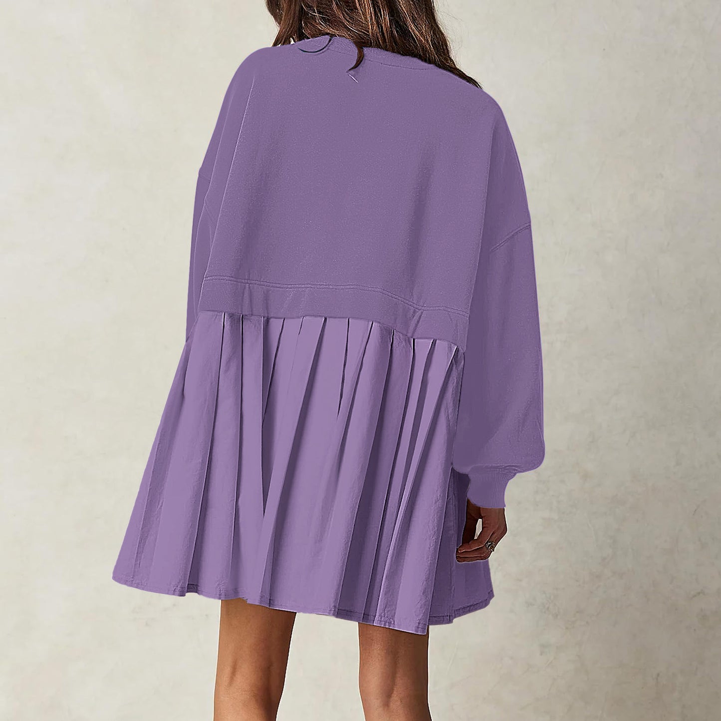 New women's false two pieces solid color color blocking loose pleated dresses