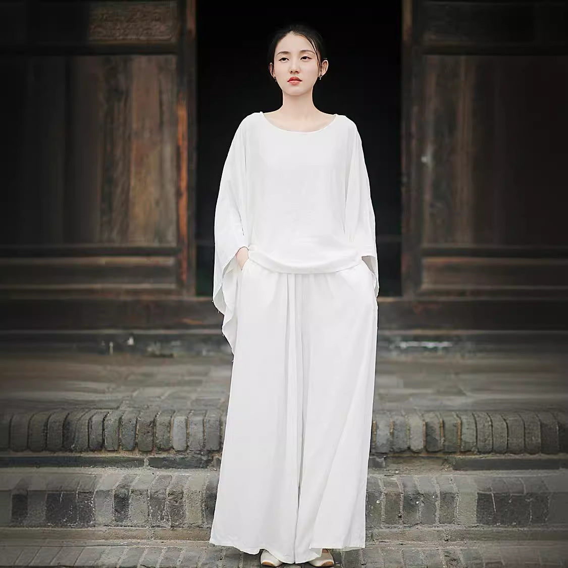 Linen Top Wide Leg Pants Set 3 Colours Literary Retro Cool Style