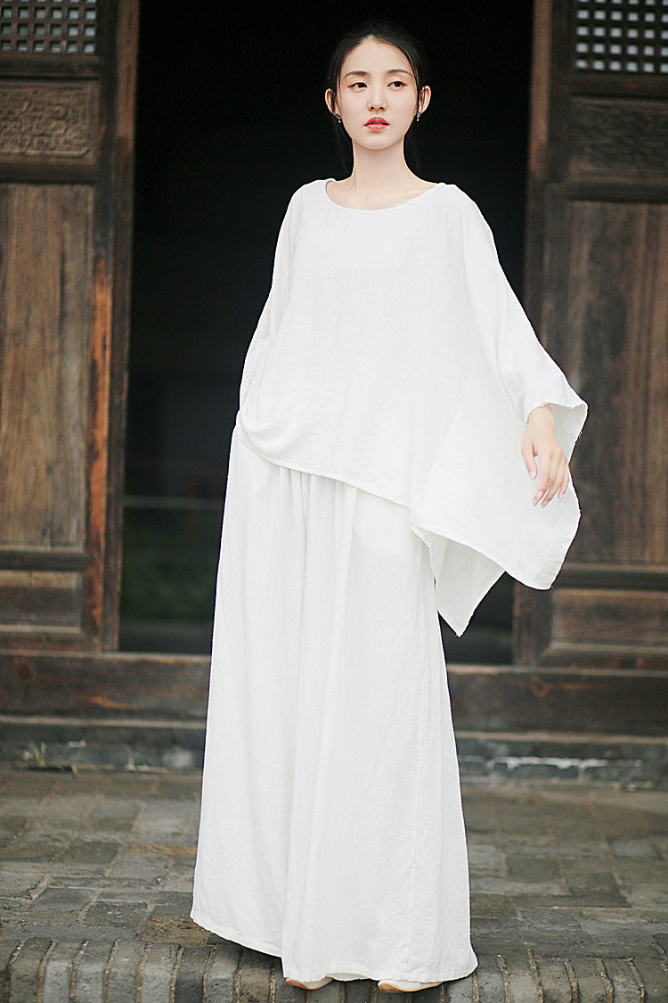 Linen Top Wide Leg Pants Set 3 Colours Literary Retro Cool Style