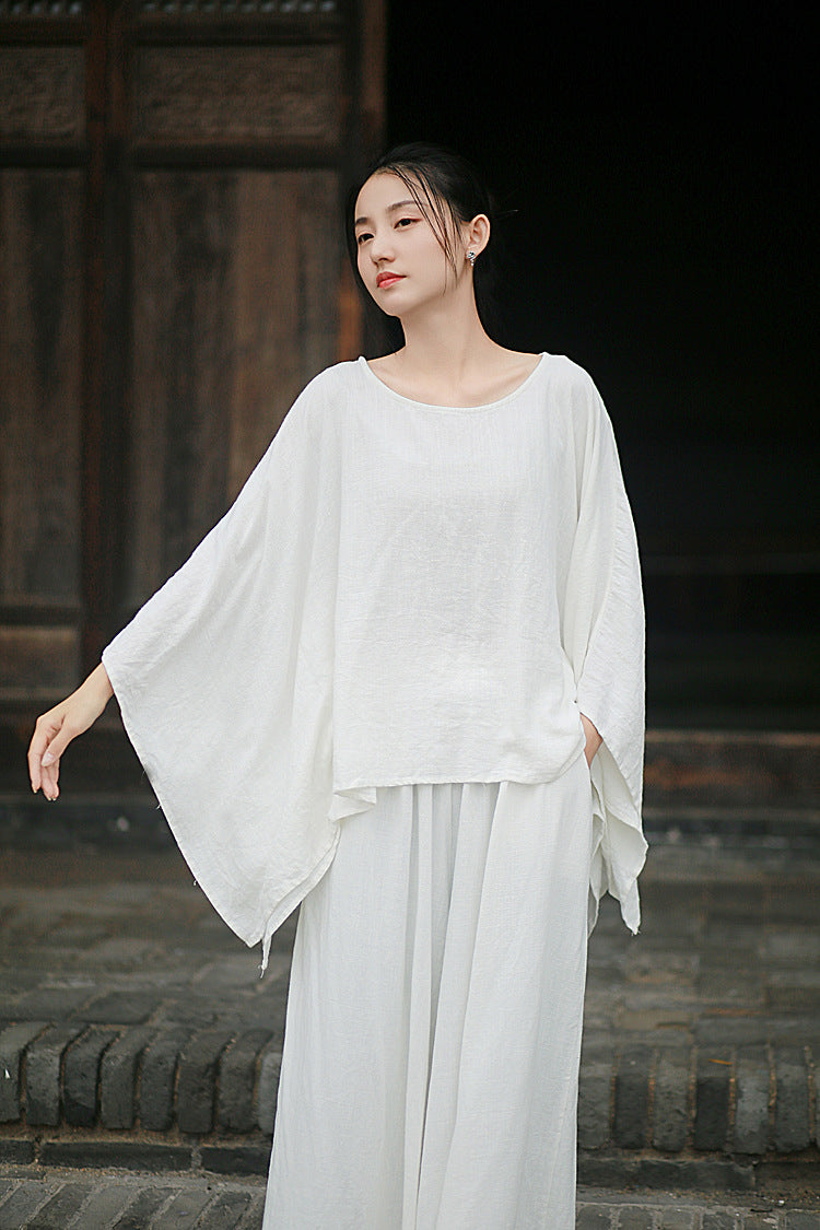 Linen Top Wide Leg Pants Set 3 Colours Literary Retro Cool Style