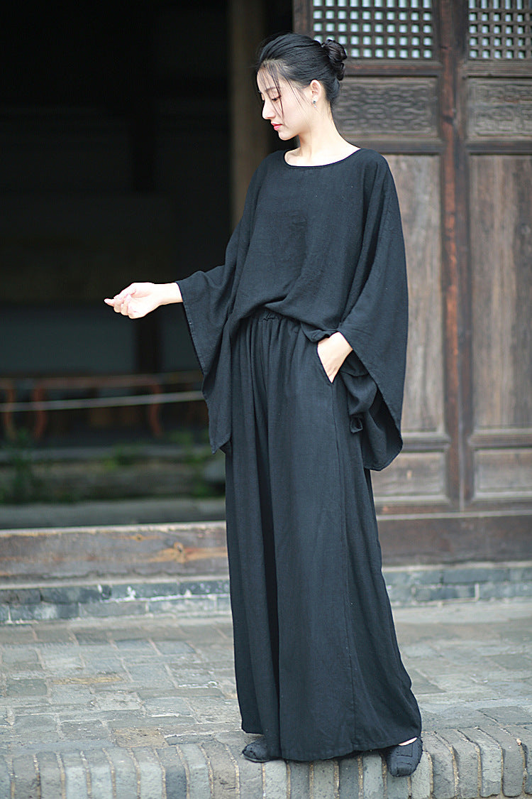 Linen Top Wide Leg Pants Set 3 Colours Literary Retro Cool Style