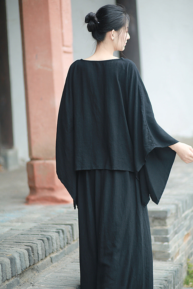 Linen Top Wide Leg Pants Set 3 Colours Literary Retro Cool Style