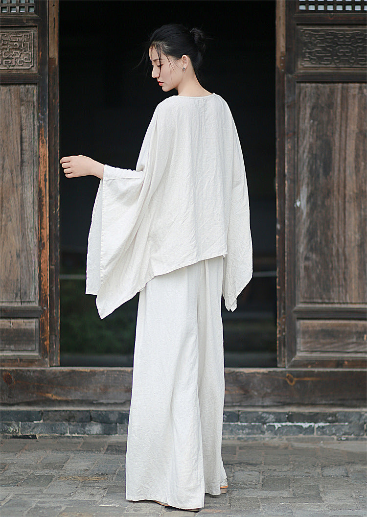 Linen Top Wide Leg Pants Set 3 Colours Literary Retro Cool Style