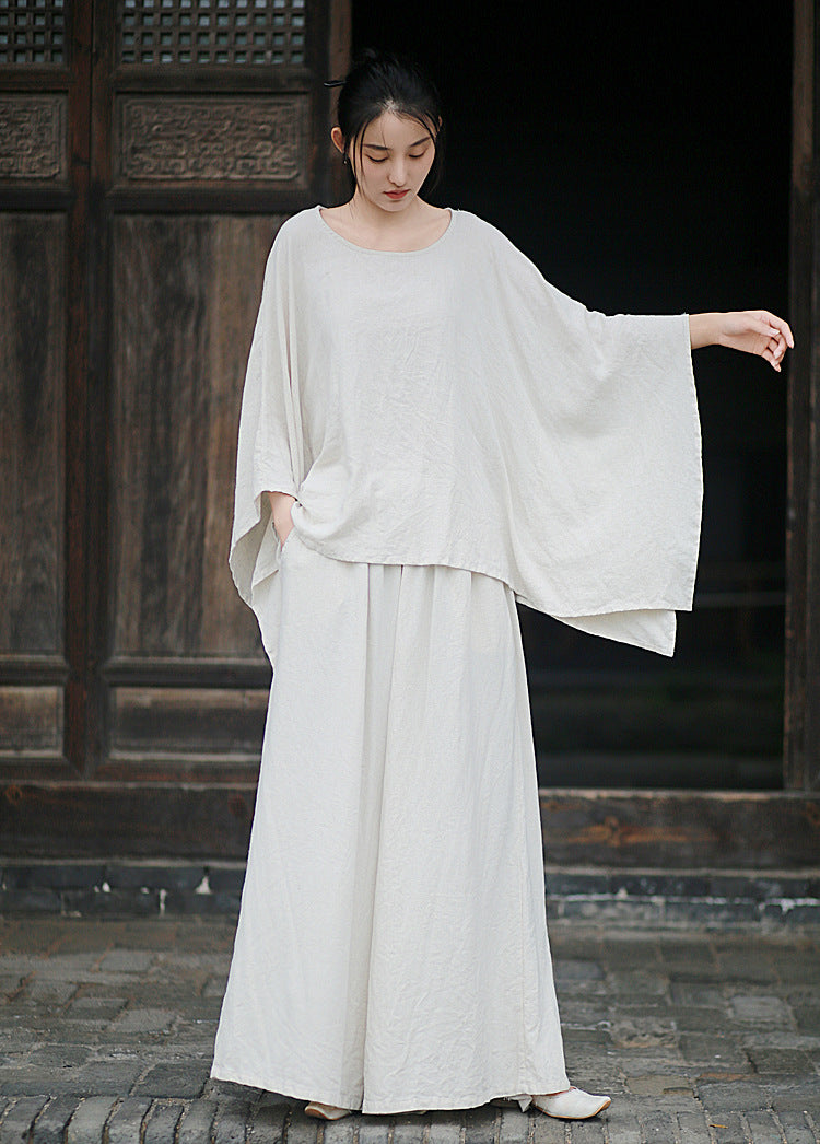 Linen Top Wide Leg Pants Set 3 Colours Literary Retro Cool Style
