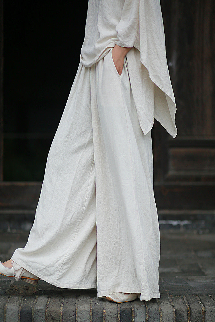 Linen Top Wide Leg Pants Set 3 Colours Literary Retro Cool Style