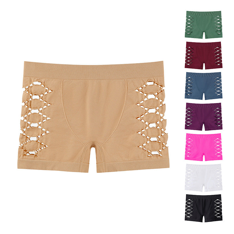 Hollow Sexy Seamless Panties Women Fitness Ladies Mid Waist Boxer Briefs Comfortable Breathable Shorts