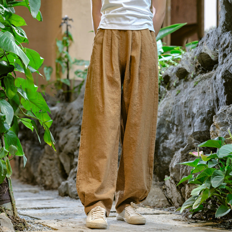 New cotton and linen women's pants, loose and versatile, slim sand-washed linen bloomers