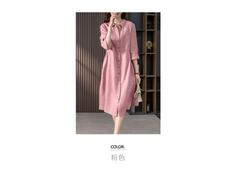 Elegant French Linen Shirt Dress Designer Niche Solid Colour Dresses