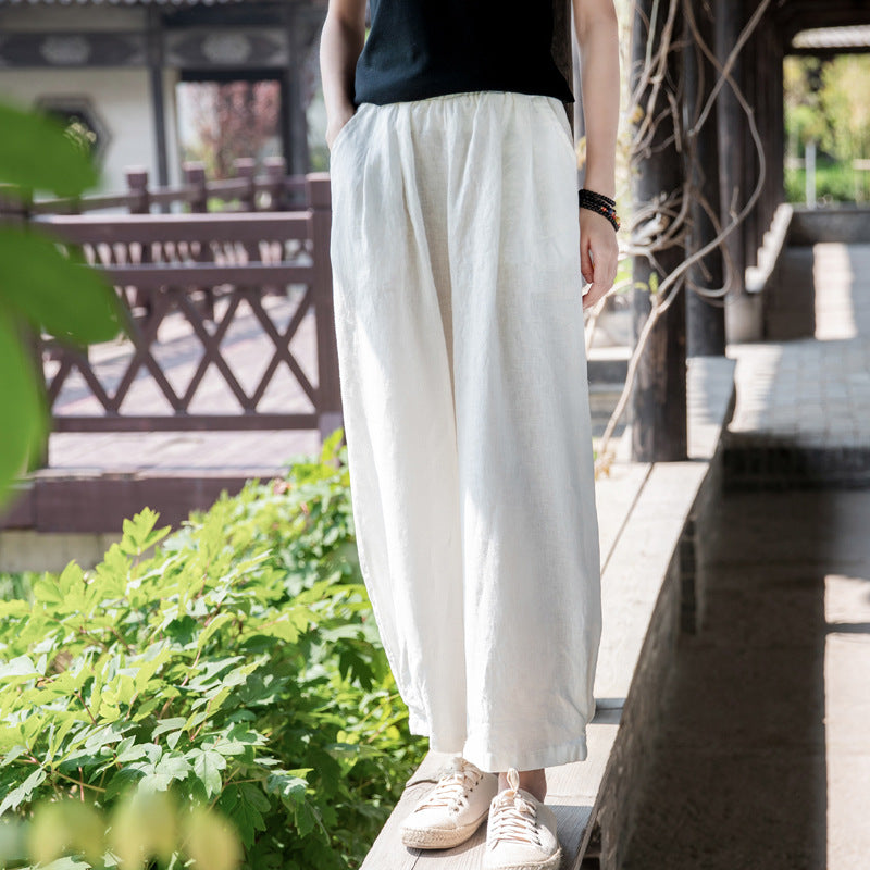New cotton and linen women's pants, loose and versatile, slim sand-washed linen bloomers