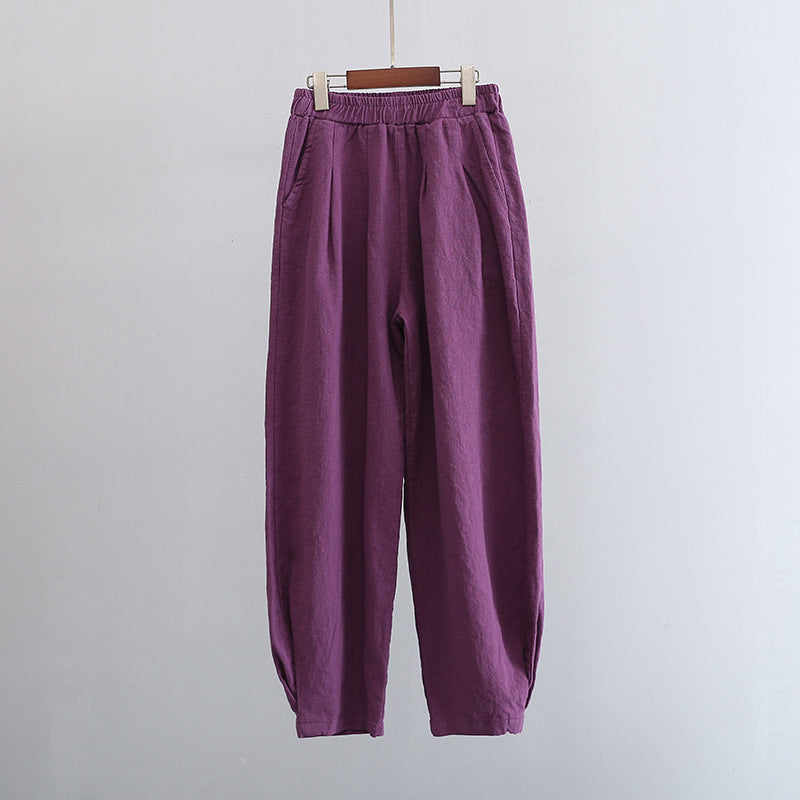 New cotton and linen women's pants, loose and versatile, slim sand-washed linen bloomers