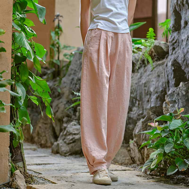 New cotton and linen women's pants, loose and versatile, slim sand-washed linen bloomers