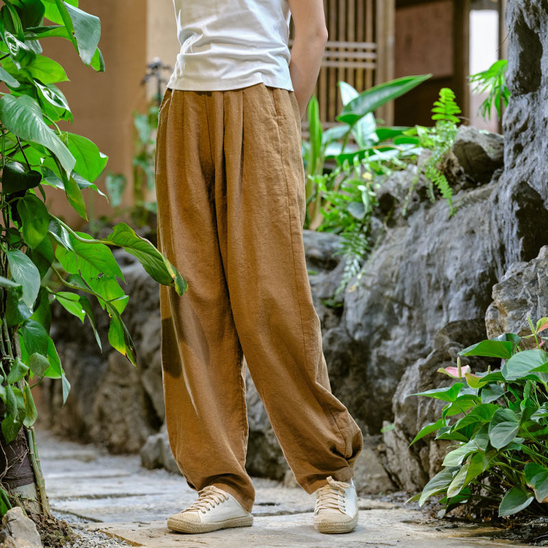 New cotton and linen women's pants, loose and versatile, slim sand-washed linen bloomers