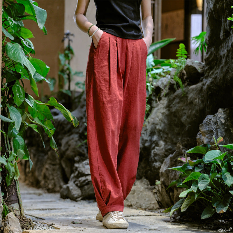 New cotton and linen women's pants, loose and versatile, slim sand-washed linen bloomers