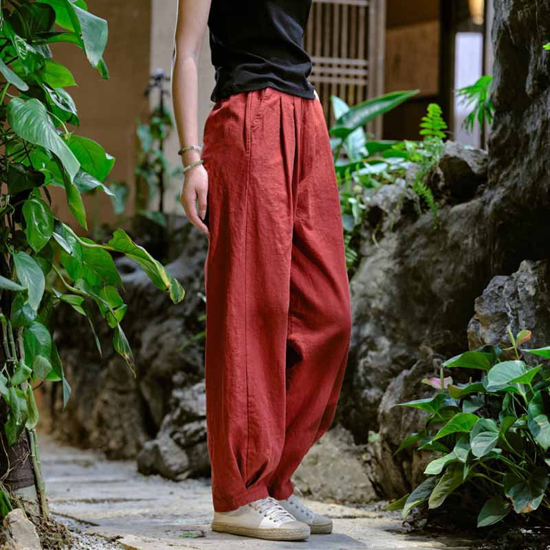 New cotton and linen women's pants, loose and versatile, slim sand-washed linen bloomers