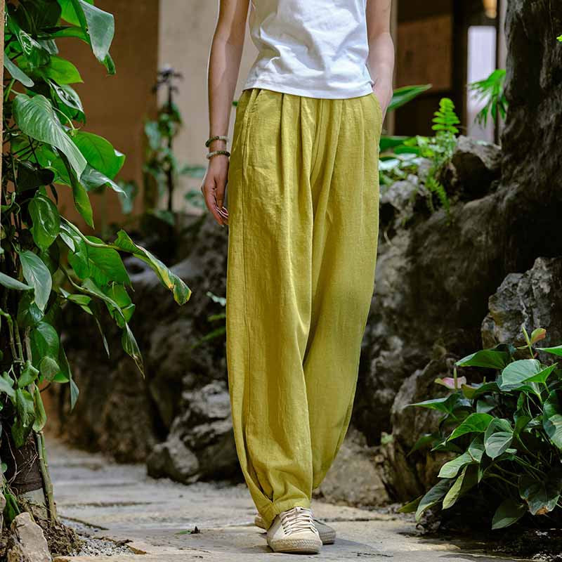 New cotton and linen women's pants, loose and versatile, slim sand-washed linen bloomers