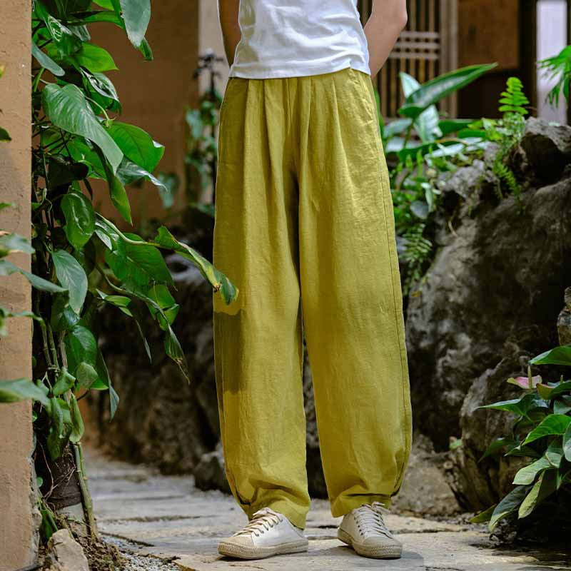 New cotton and linen women's pants, loose and versatile, slim sand-washed linen bloomers