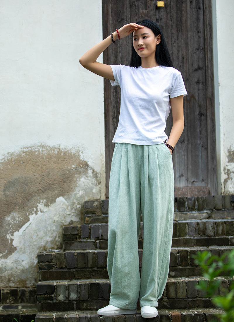 New cotton and linen women's pants, loose and versatile, slim sand-washed linen bloomers