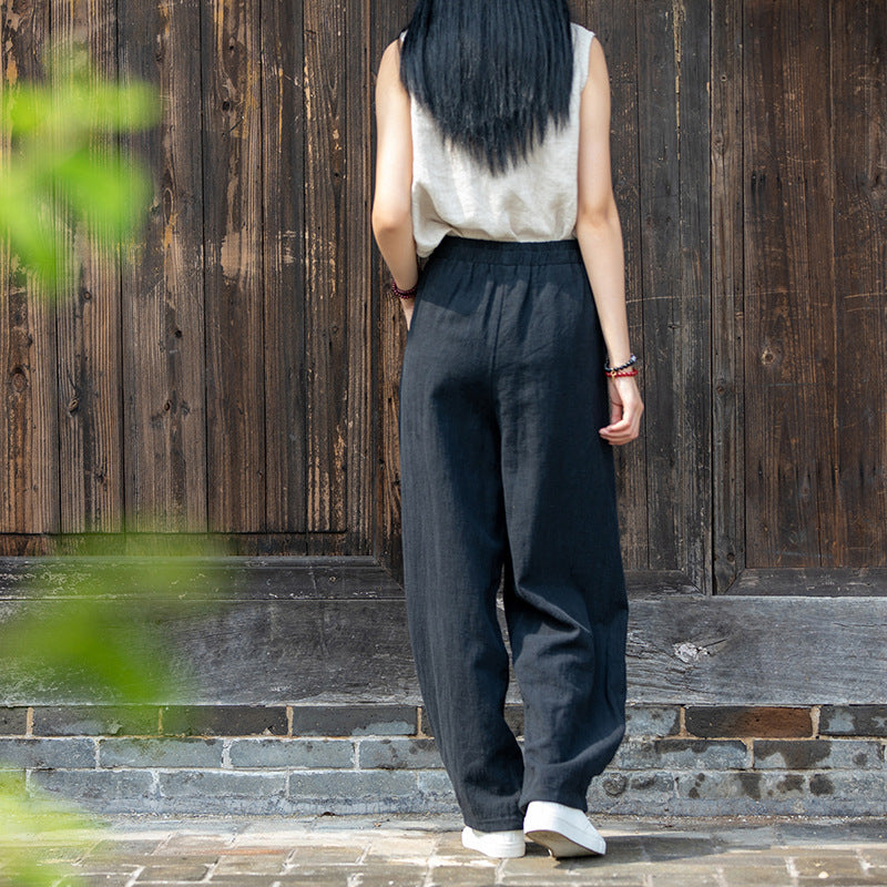 New cotton and linen women's pants, loose and versatile, slim sand-washed linen bloomers