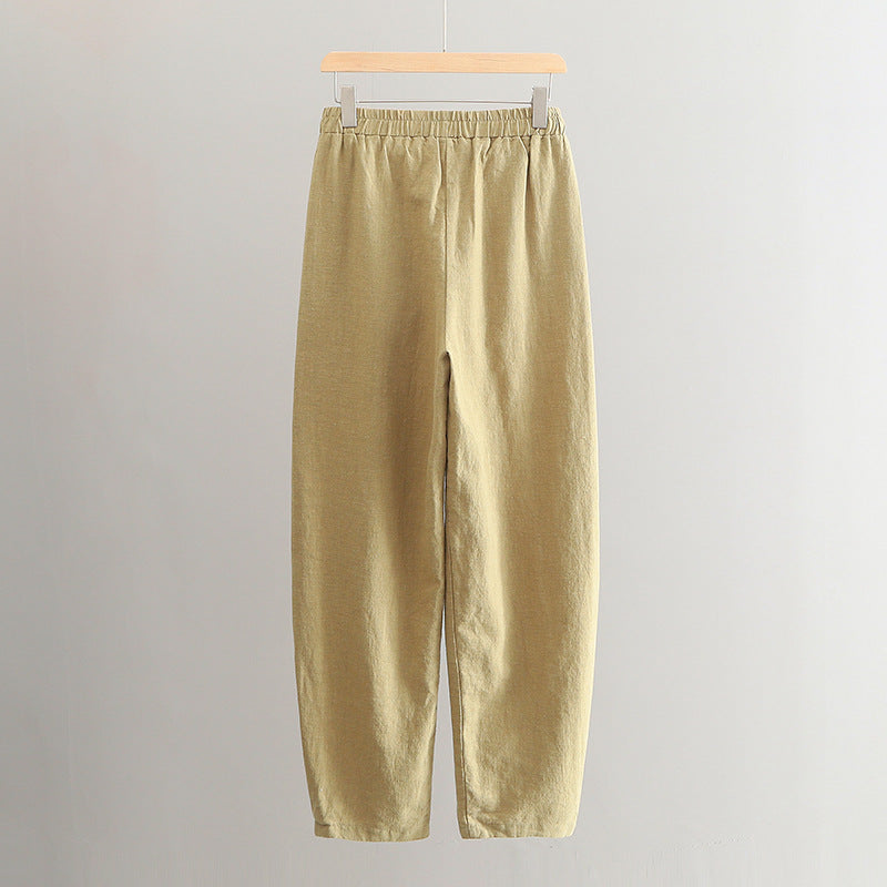 New cotton and linen women's pants, loose and versatile, slim sand-washed linen bloomers