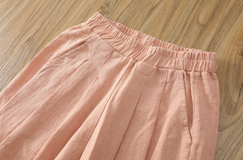 New cotton and linen women's pants, loose and versatile, slim sand-washed linen bloomers