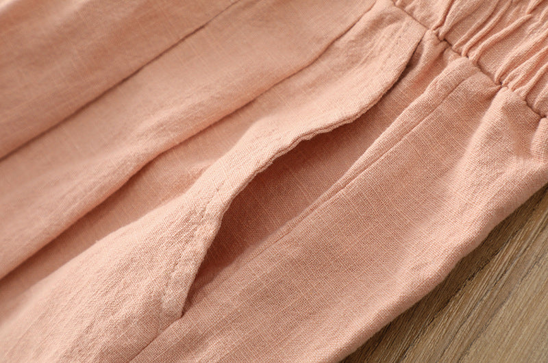 New cotton and linen women's pants, loose and versatile, slim sand-washed linen bloomers